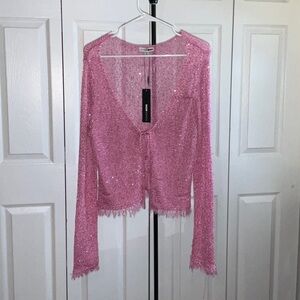 Fashion Nova Glittering Pink Knit Top